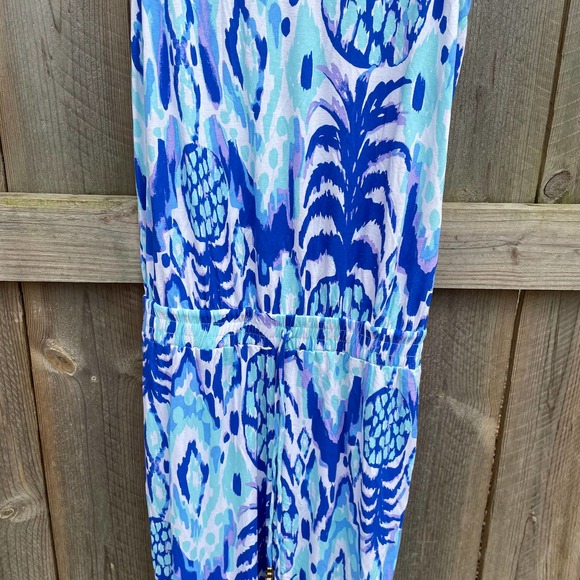 Lilly Pulitzer Women Paulina Jumpsuit in Tropi Call Me V-Neck Stretch Blue Small - Picture 7 of 12